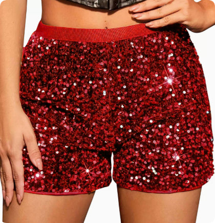 Fashion Shorts High Waist Pure Color Evening Show Slimming Sequined Women's Pants