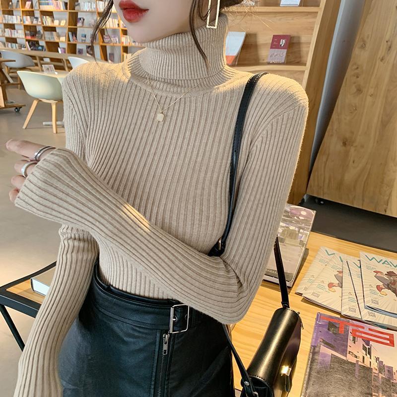 Womens Thick Solid-Colored Slim-Fit Warm Turtleneck Base Sweater