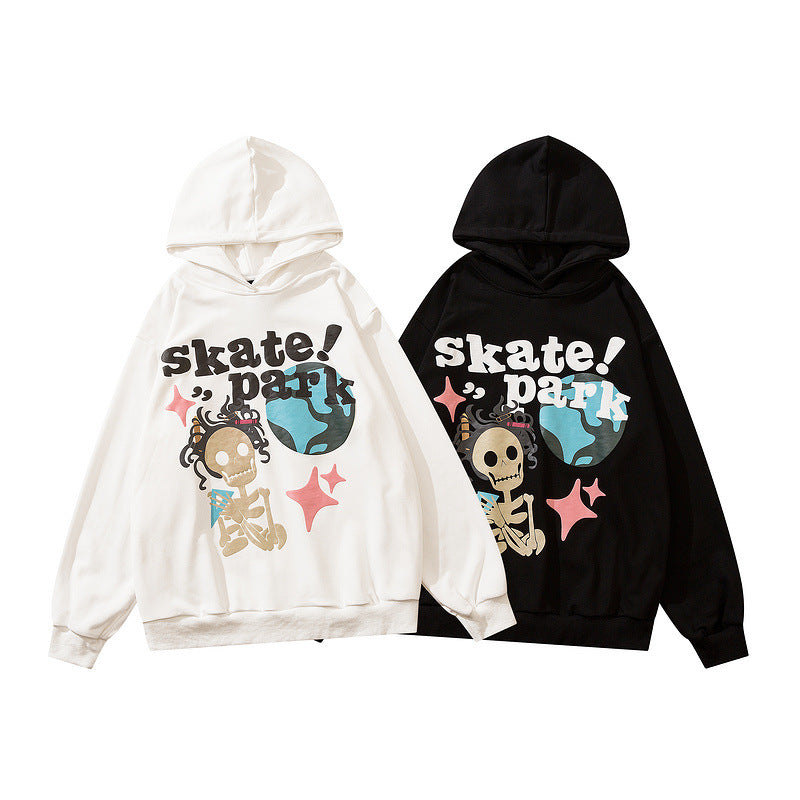 Hip Hop Cartoon Foam Print Retro High Street Hoodie