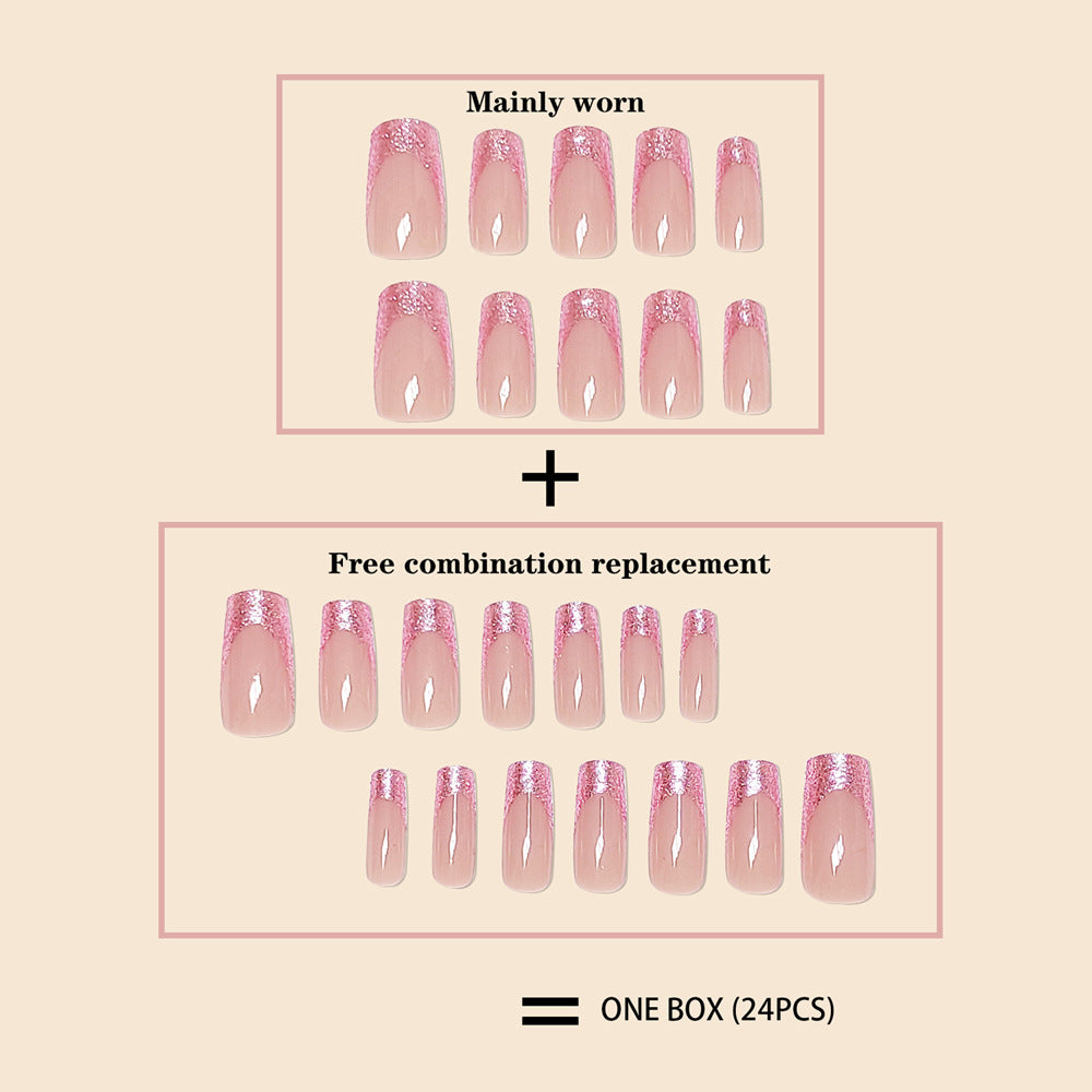 Long Water Pipe Wear Nail Tip Glitter French Style