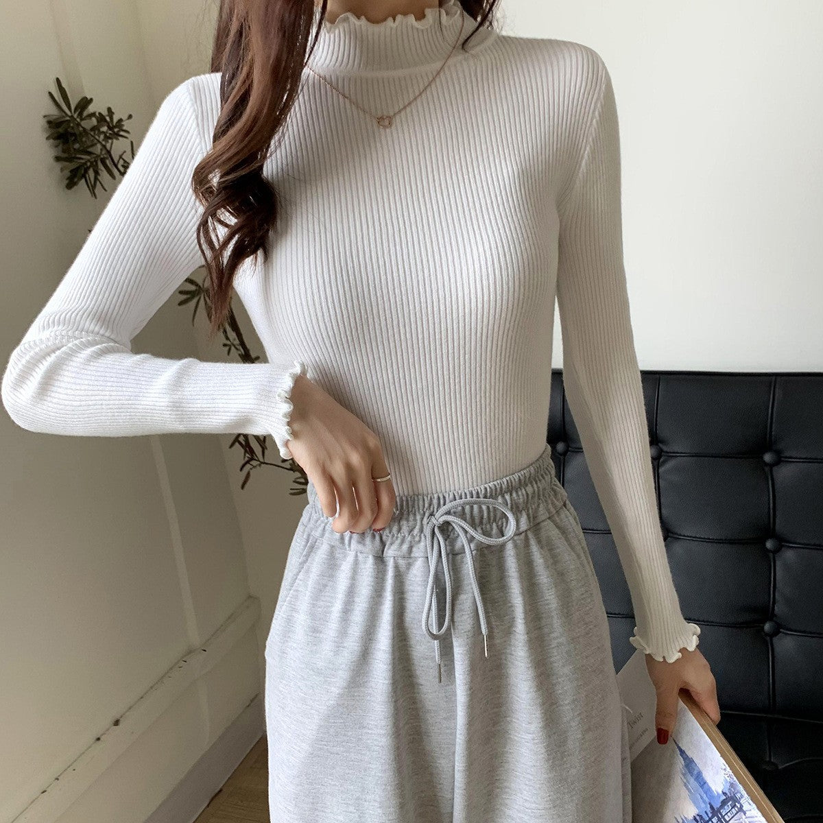 Half High Collar Inner Lining Bottom Sweater Slim Fit Fit Long Sleeved Sweater