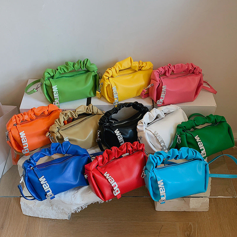 Female Rhinestone Pleated Handbag Mini Cross Body