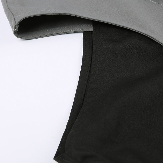 Street Chic Hollow-out Cross Design Contrast Color High Waist Woven Pants