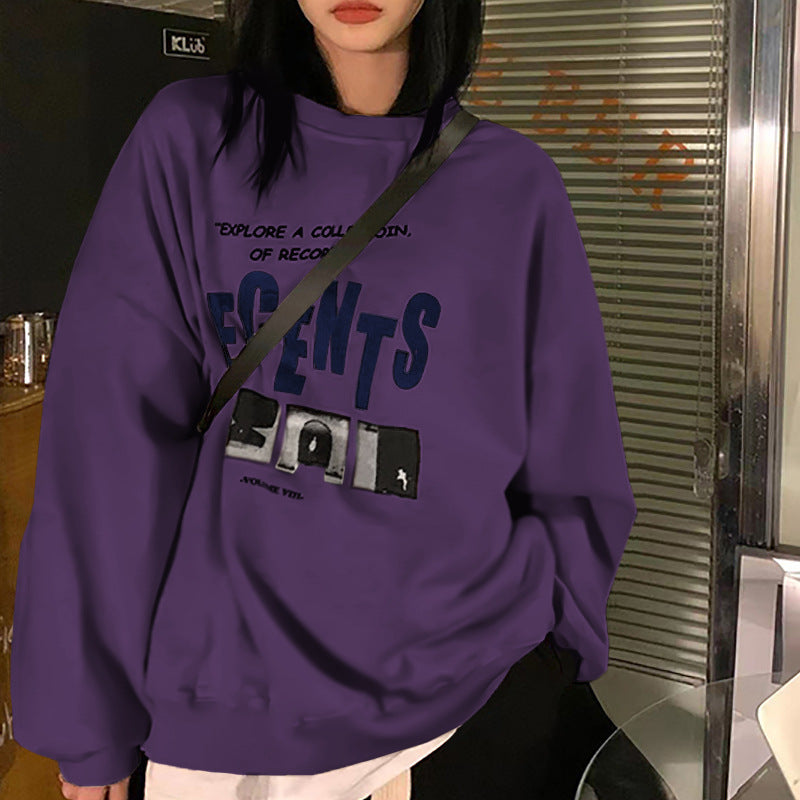 Fleeceforet løstsiddende afslappet pullover dame efterår/vinter frakke vintage rund hals