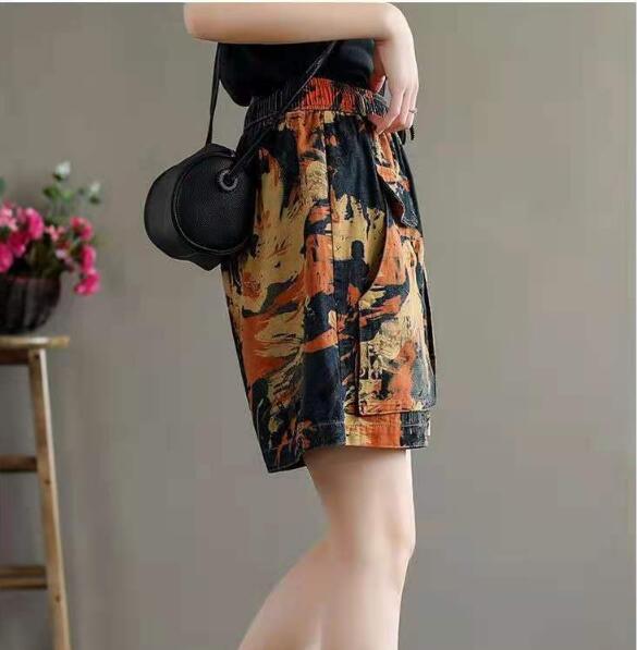 Women's Summer High Waist Cotton Print Shorts