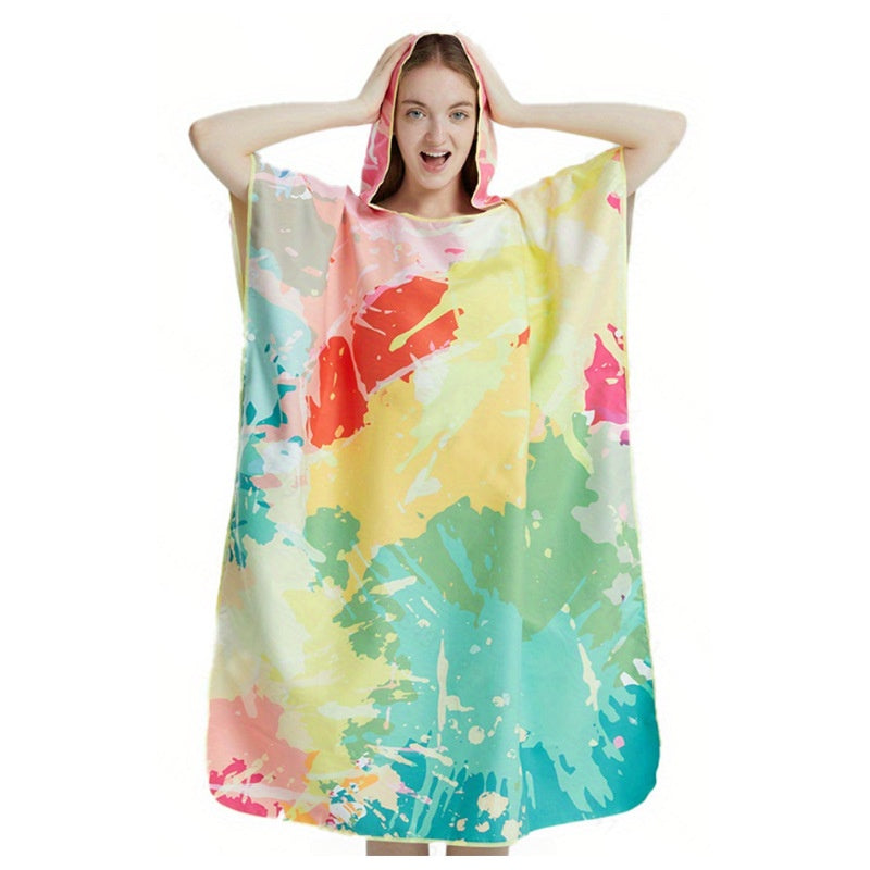 Cross-border Hot Selling Floral Hooded Laundry Quick-drying Towel Cloak Bathrobe Beach Towel Bathtub Pool Shawl Wholesale