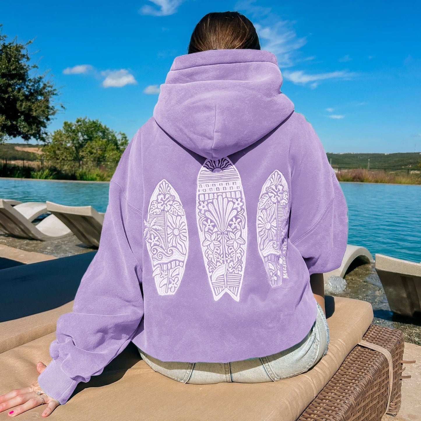 Simple Floral Letter Printing Drop-shoulder Sleeve Ladies Hoodie