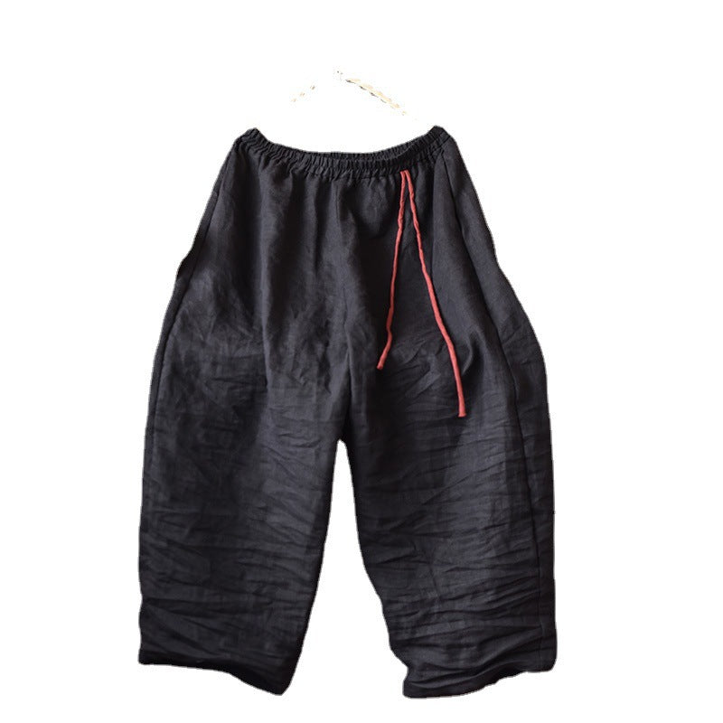 Spring And Autumn Stone Washed Linen Baggy Pants Loose Wide Leg