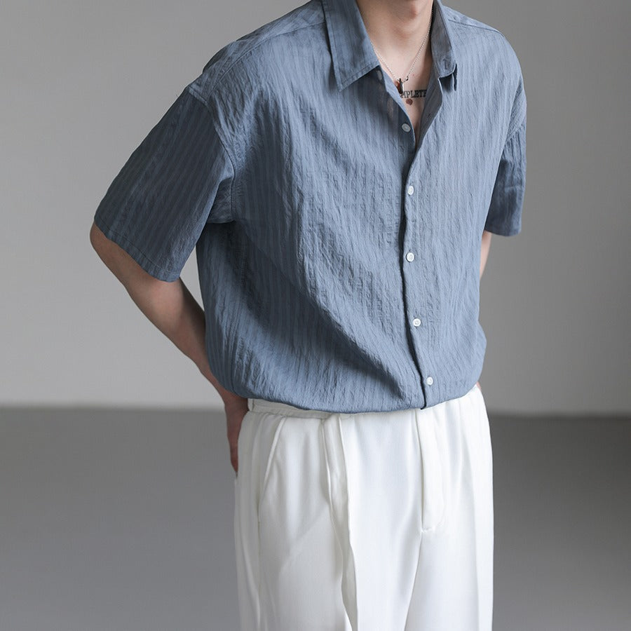 Lightly Mature-style Mens Shirt Jacket With A Draped, Mid-length Sleeve