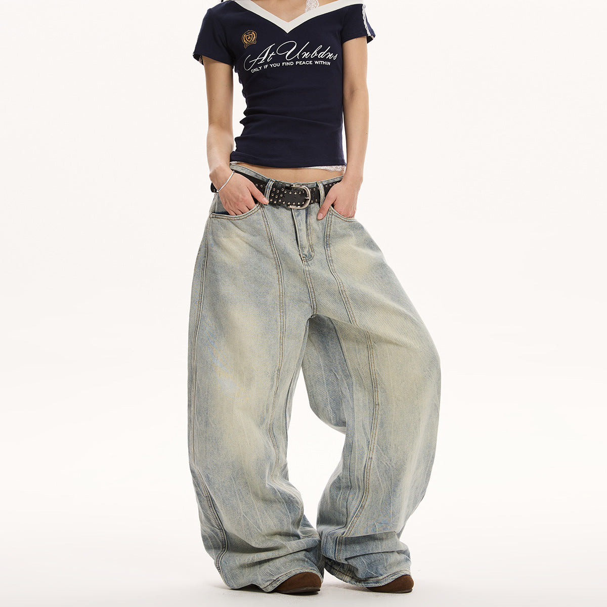 Retro løse vidde ben-jeans til kvinder