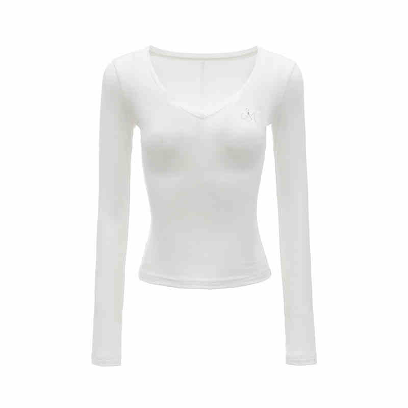 Knitted Rhinestone V-neck Bottoming Shirt Slim Fit Slimming Long Sleeves T-shirt