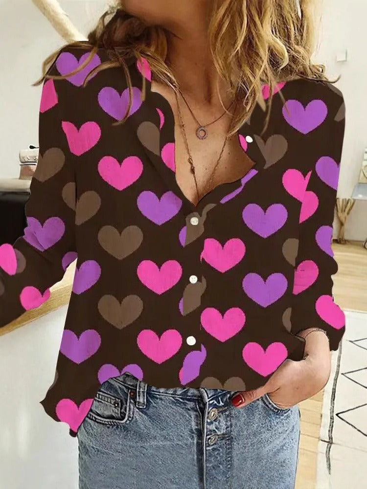Kreativ kærlighed Valentine's Day mønster langærmet dameskjorte