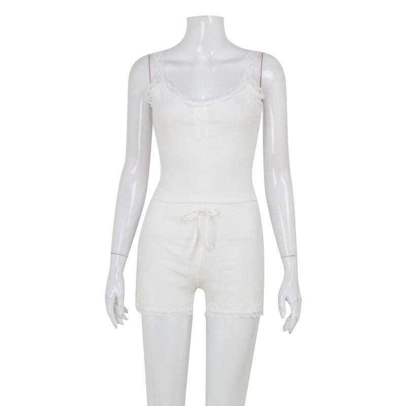 Womens New Lace Camisole And Shorts Casual Set