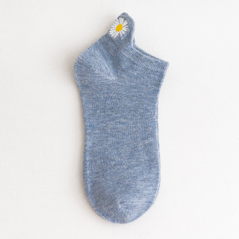 Solid Color Embroidery Simple All-match Korean Fashion Short Tube Cotton Socks