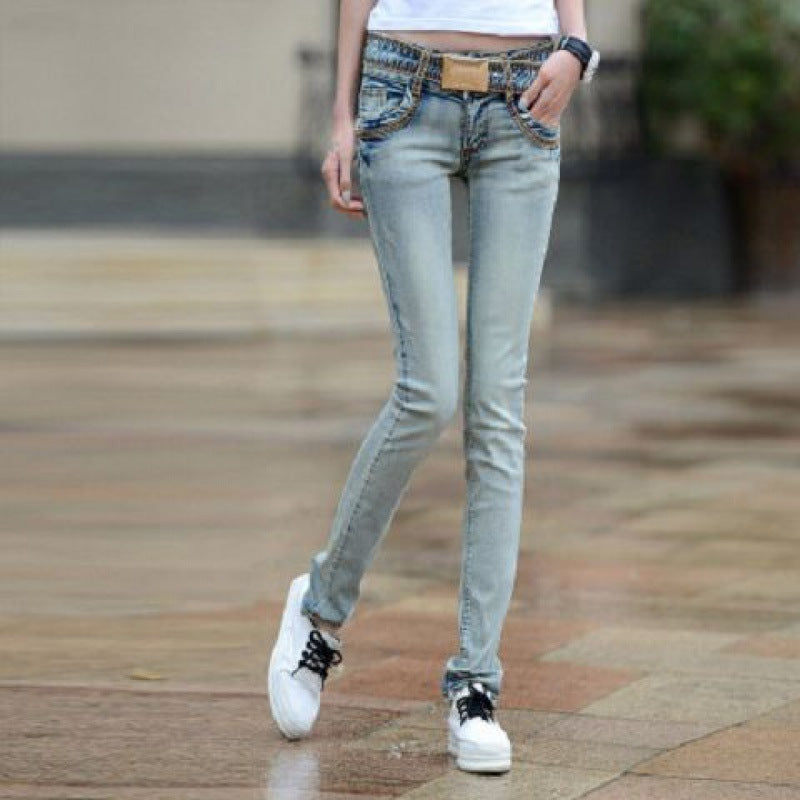 Jeans Feet Pants Tight-fitting Low-rise Light-colored Women's