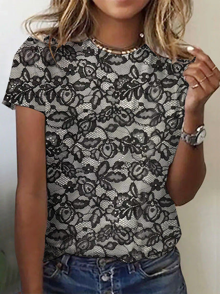 3D Digital Print Kvinder Casual Rundhals Top T-shirt