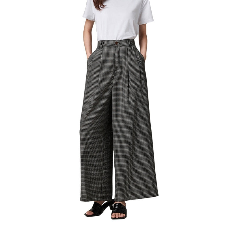 Polyester Women's Black White Gray Lattice Loose Pants