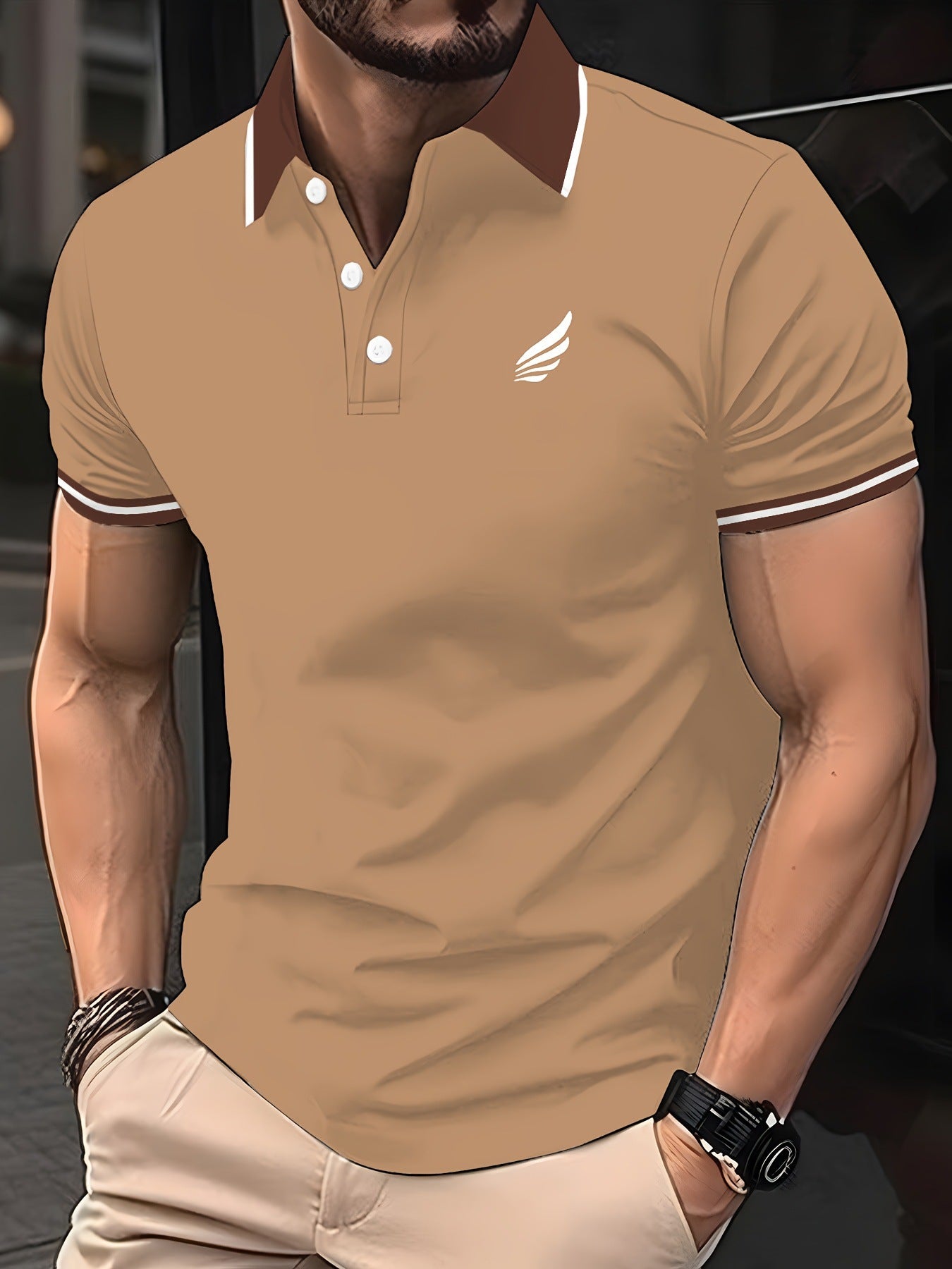 Trendy Short-sleeve Polo Shirt With A Turn-down Collar And Buttons