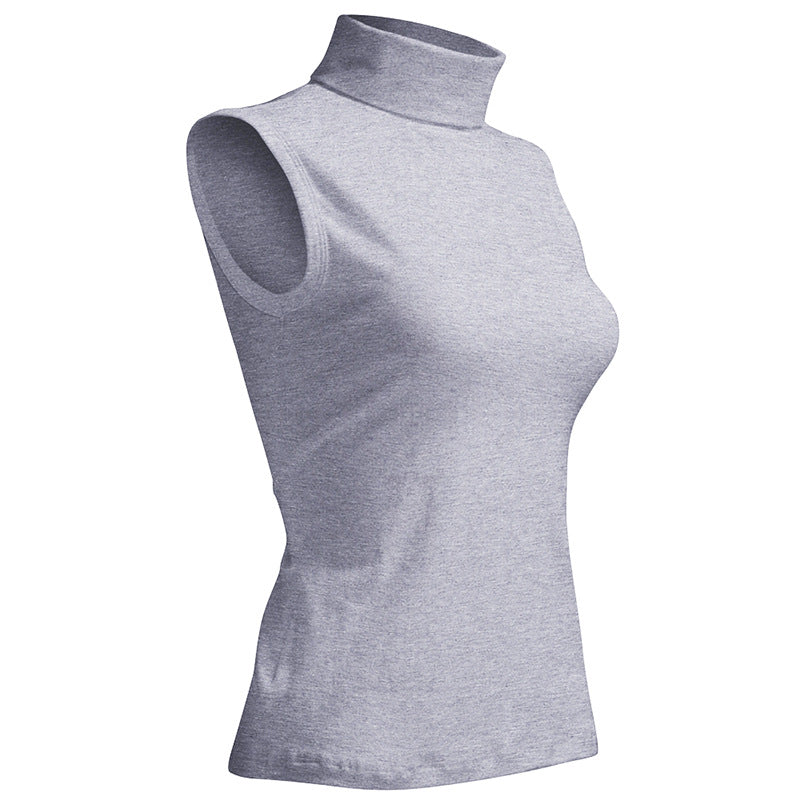 Women's Turtleneck Sleeveless Stretch Cotton T-shirt Vest