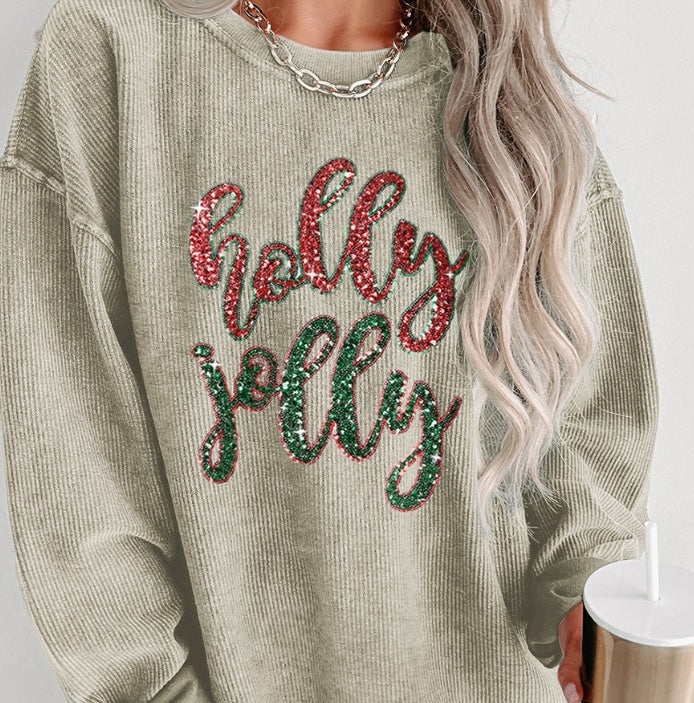 Round-neck Pullover Sequined Printed Loose Long Sleeves Top For Women