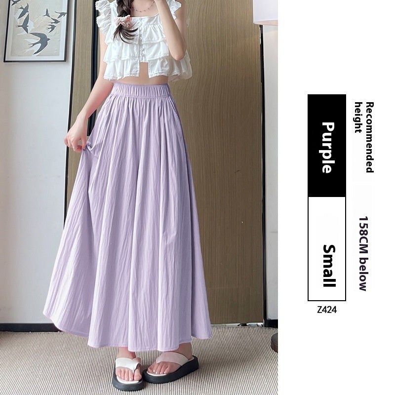 High Waist Slimming A- Line Skirt Casual Small Ice Silk Wide-leg Pants