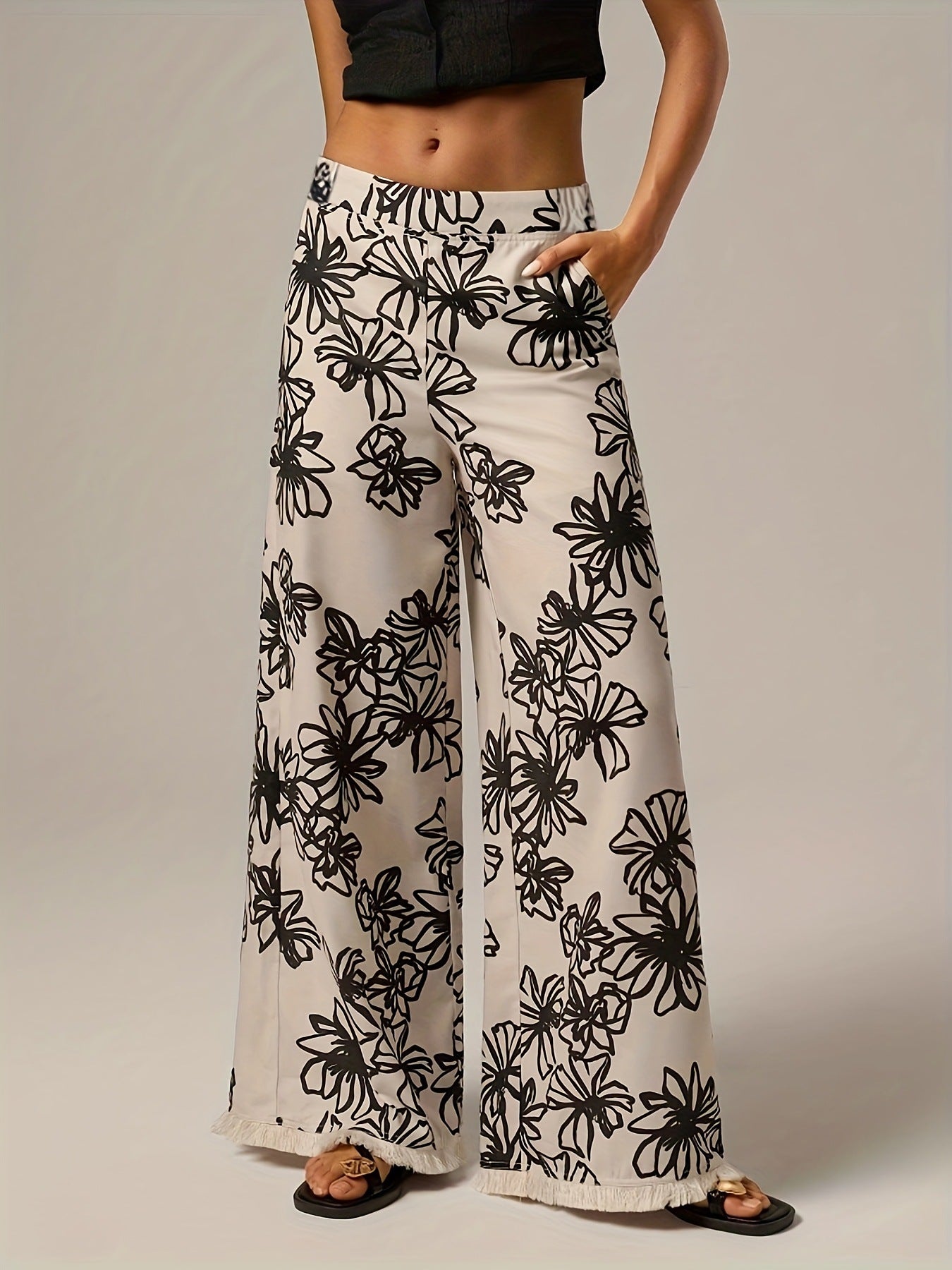 New Soft-style Elegant Wide-leg Pants With A Delicate Print
