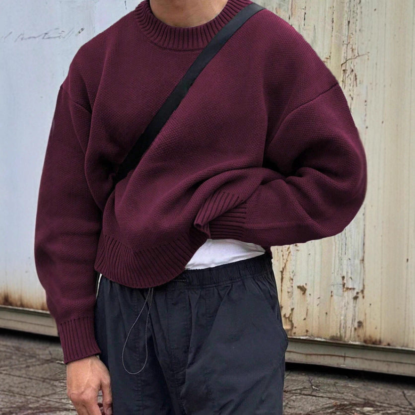 Solid Color Pullover Sweater Knitwear Men's Loose Long Sleeve Casual Top