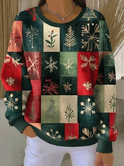 Womens Relaxed Casual Christmas-Style Pullover Top