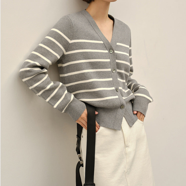 Classic Preppy Style Striped Knitted New All-match Sweater Jacket