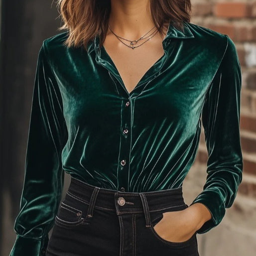 Casual Fashionable Retro Loose And Multi-functional Velvet Shirt