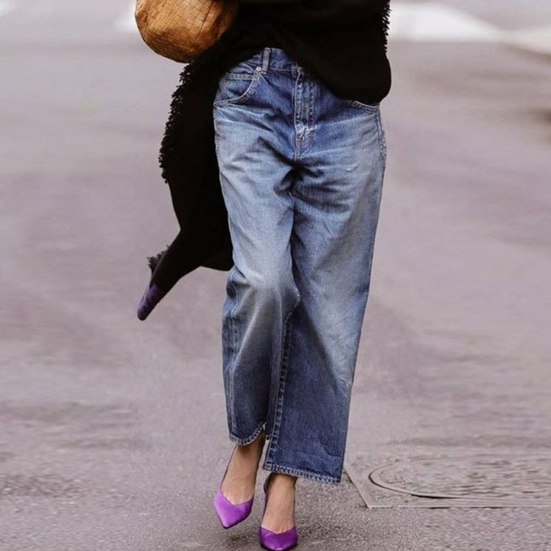 Loose Mid Waist Casual Straight Pants Cropped Pants