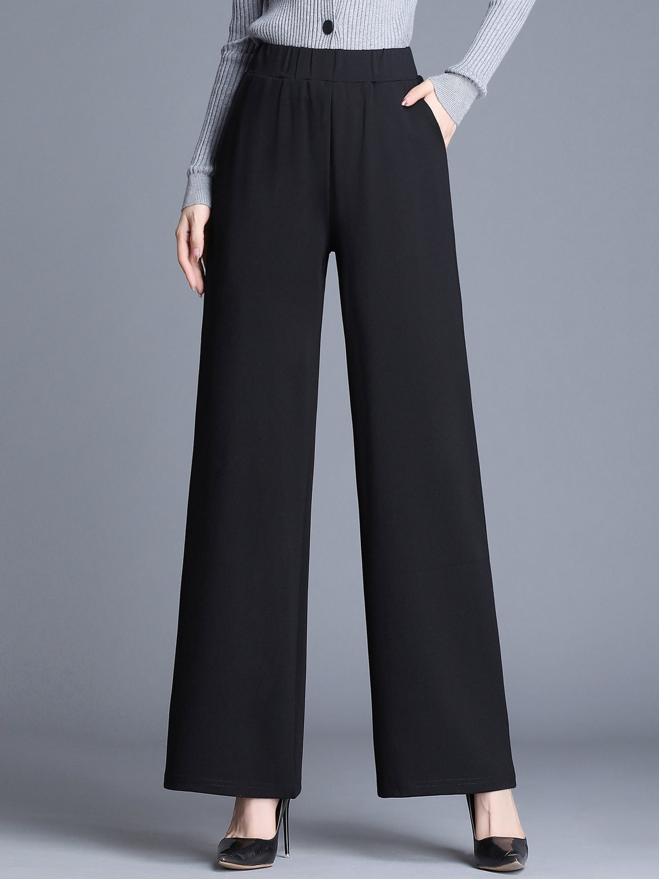 Elastic-waist Versatile Straight-leg Trousers For Commuting