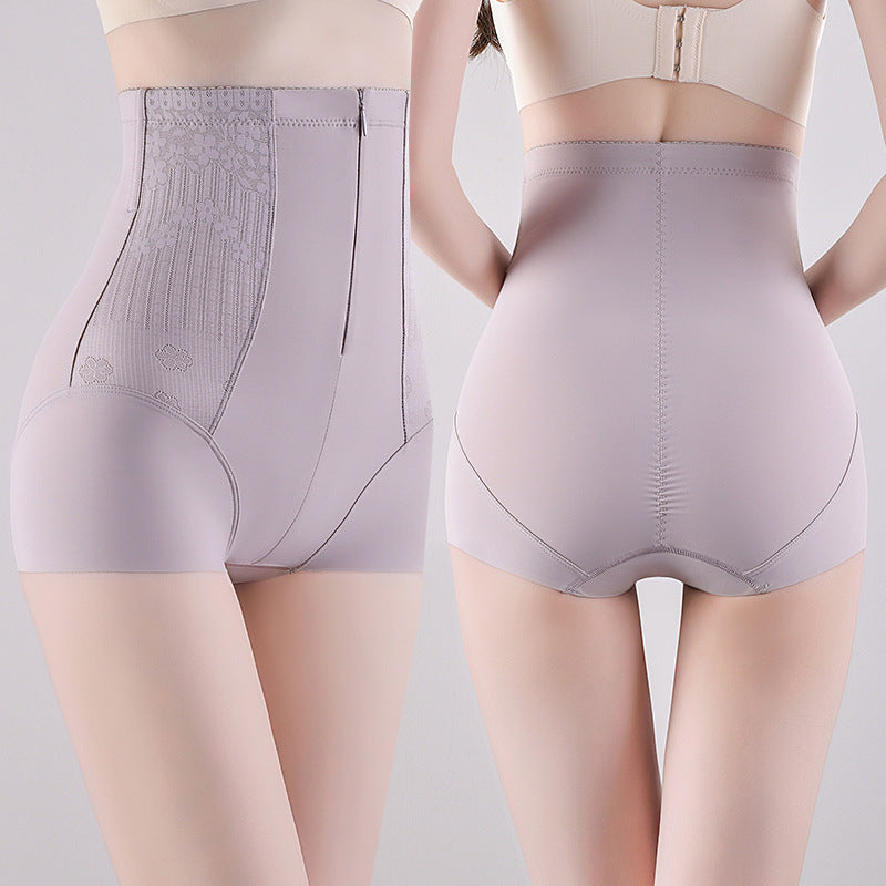 Plus-size High-waist Jacquard Zip-front Tummy-control Pants
