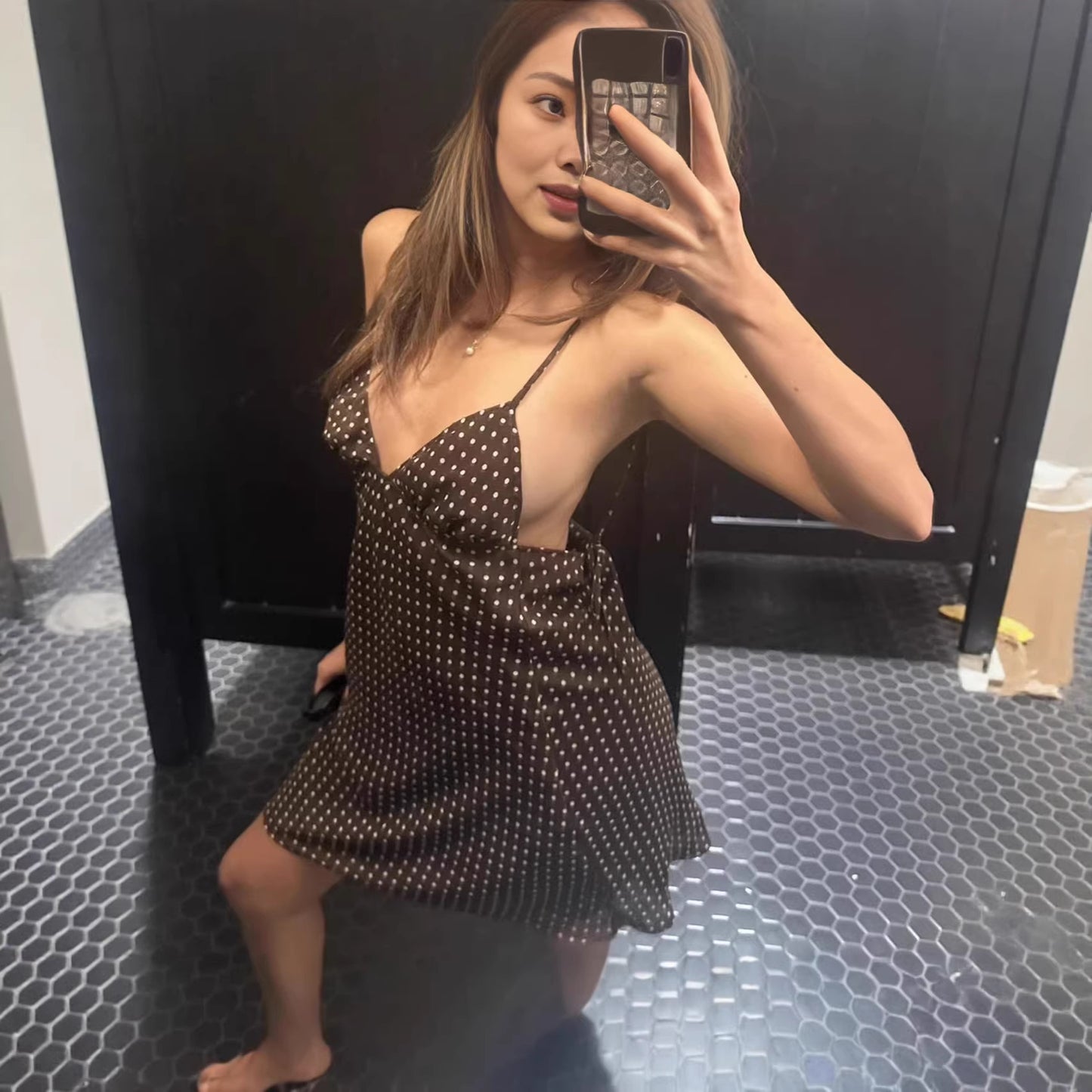 Womens Polka-Dot Slip Dress SpringSummer Vintage Style