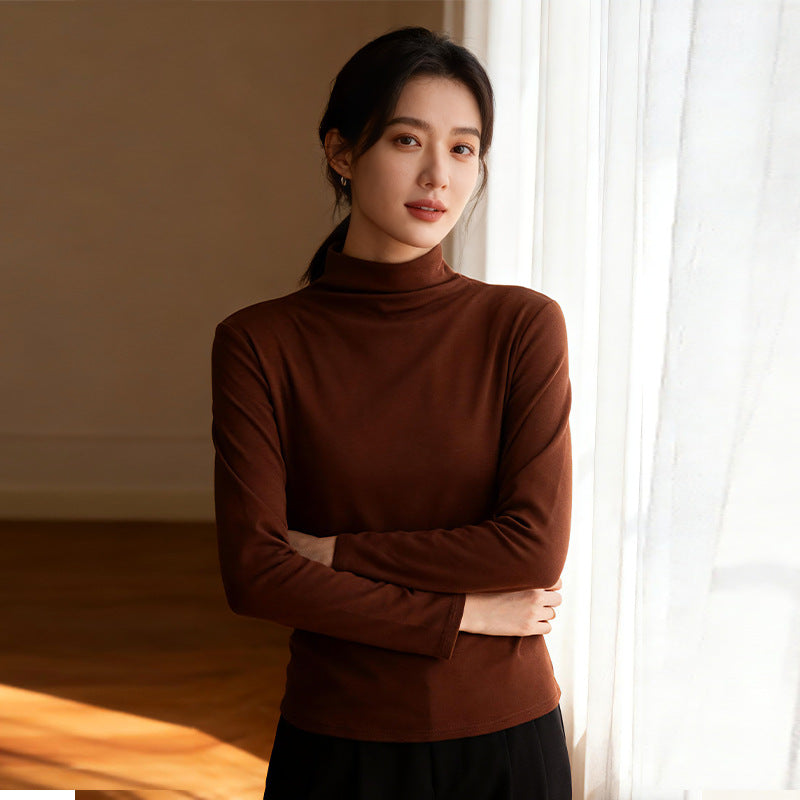 Womens Long-sleeve Mock-neck Base Layer With A Threaded Neckline