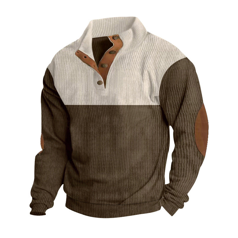 Men's Casual Button Half-open Stand Collar Coat Fashion Colorblock Sweater