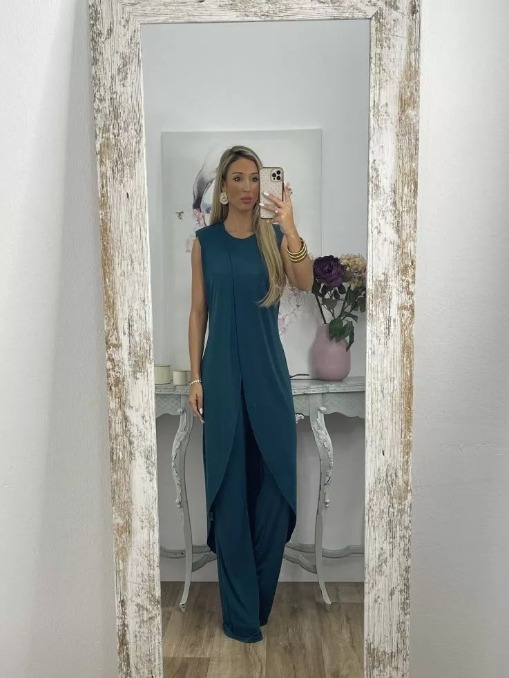 Women's Summer New Casual Sleeveless Loose Round Neck Trousers Two-piece Set