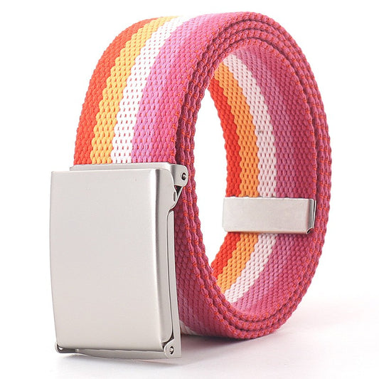 White Military Buckle Colored Belt Men's And Women's Canvas Denim Waistband