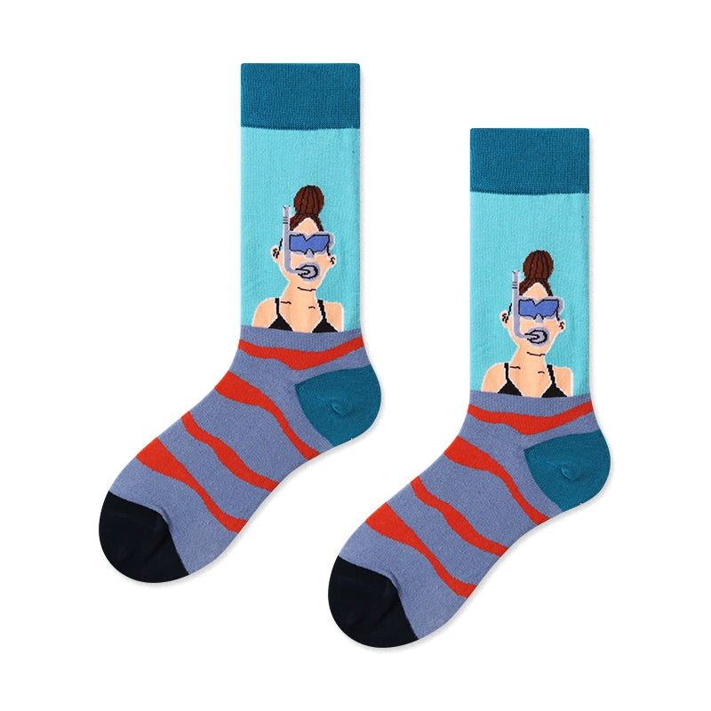 Cute Cotton Socks Women's Mid-tube Color Anime Wild Retro