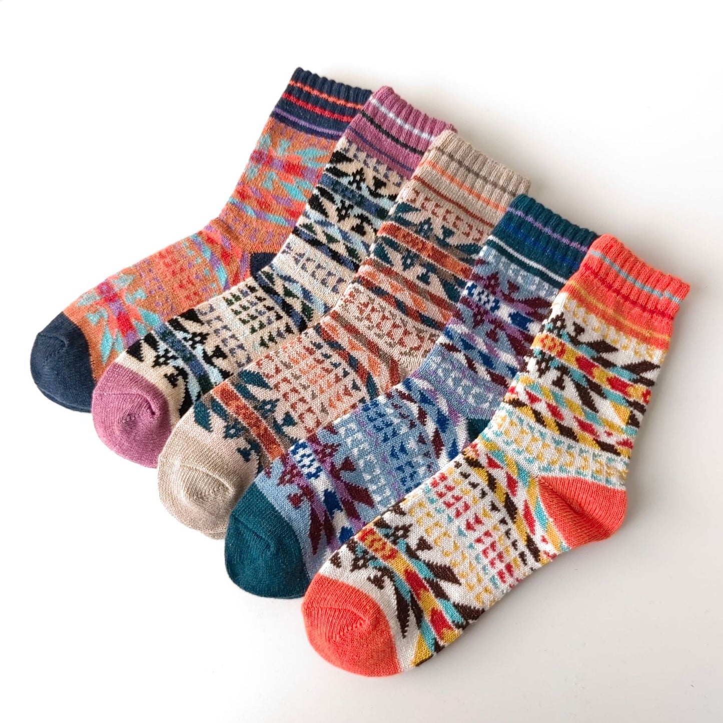 Winter Rhombus Wool Socks Thick Line Medium Tube