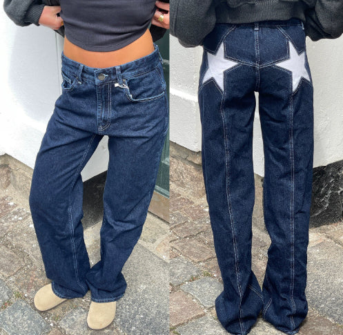 Jeans Color Contrast Patchwork Casual