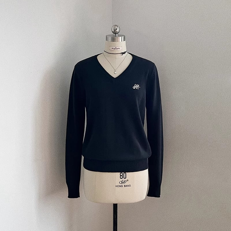 New Solid Color And V-neck Top College Style Slim Fit Sweater