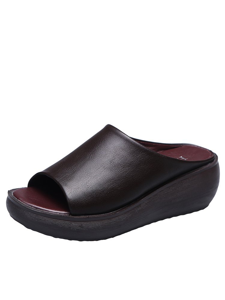 One-word Wedge Slippers All-match High-heel Platform Sandals And Slippers