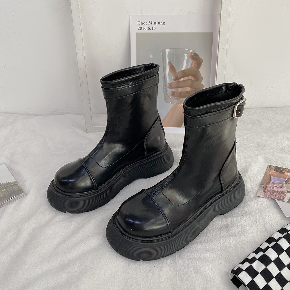 Women's Leather Short-tube Platform Martin Boots