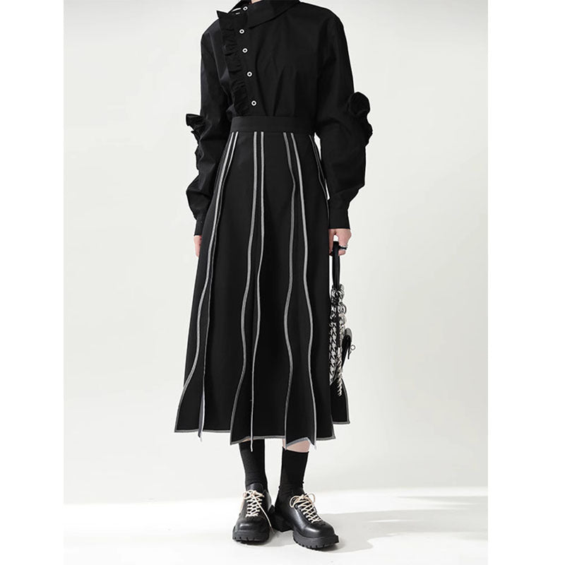 Suit Mesh Umbrella Skirt High Waist Over Knee Mid-length