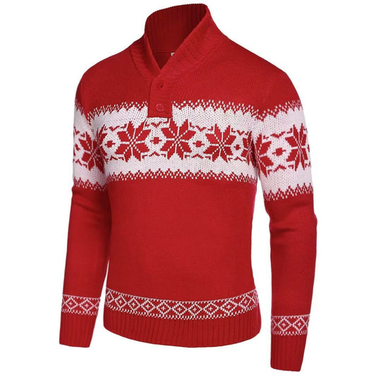 Men's Fashionable Jacquard Knitted Shirt With A Stand-up Collar
