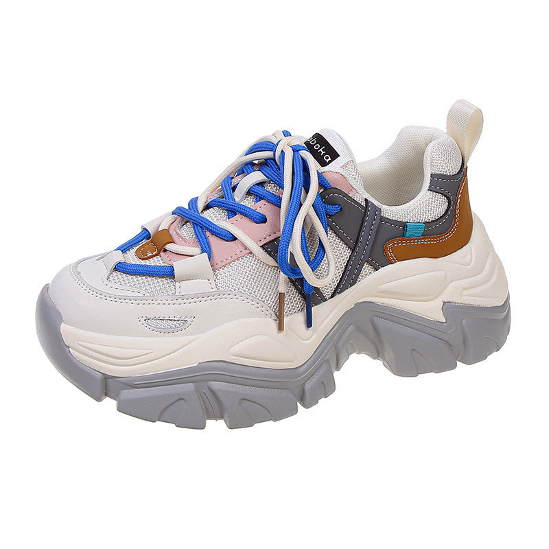 Leather Women's Thick Sole Single Mesh Breathable Casual Sneakers