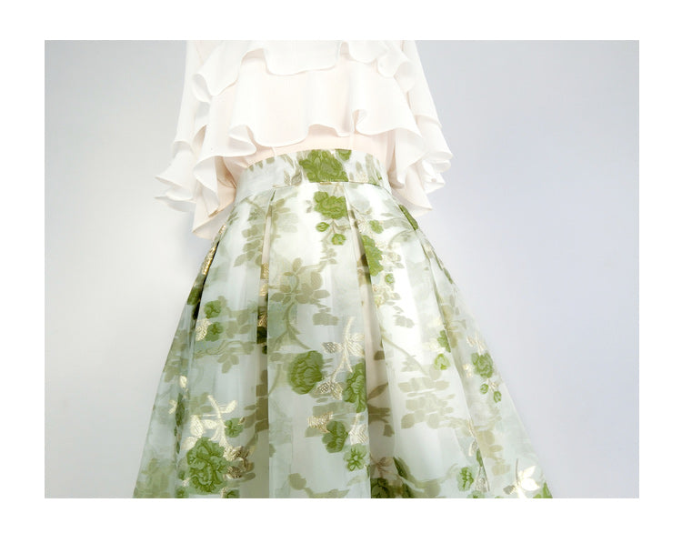 Original Design Embroidered High Waisted Skirt
