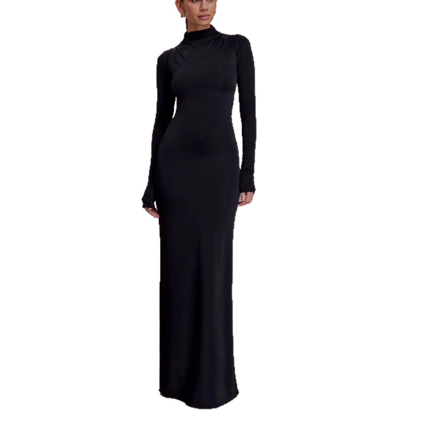 Womens Open Back Long Sleeve Knit Dress
