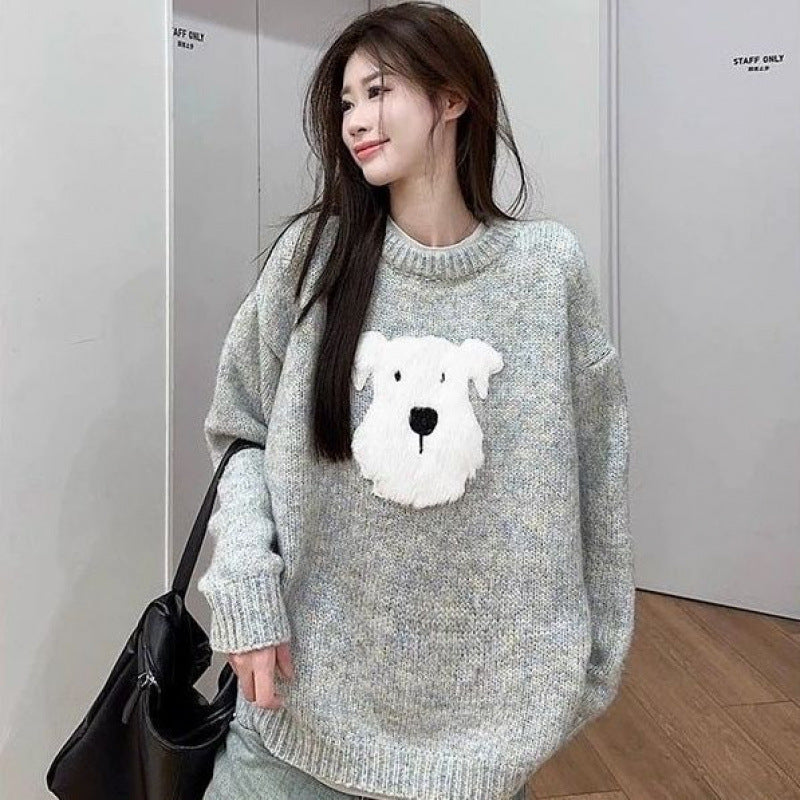 Cartoon Plush Puppy Soft And Cuddly Crew-neck Sweater